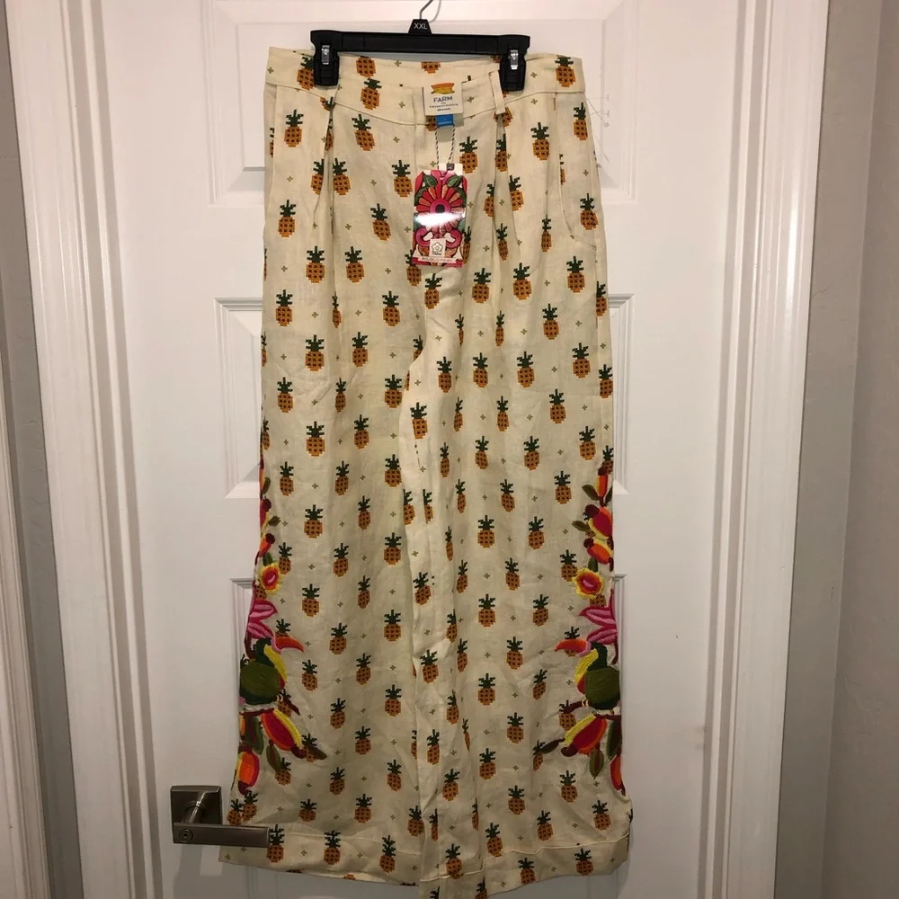 New Farm Rio x Anthropologie Linen Pineapple Resort Pants Trousers sz S - Picture 4 of 8